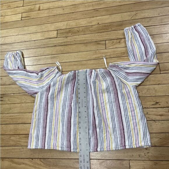GAP Linen OTS Over The Shoulder Multi Stripe Womens S Retro 90s Coastal Casual S - Picture 6 of 12